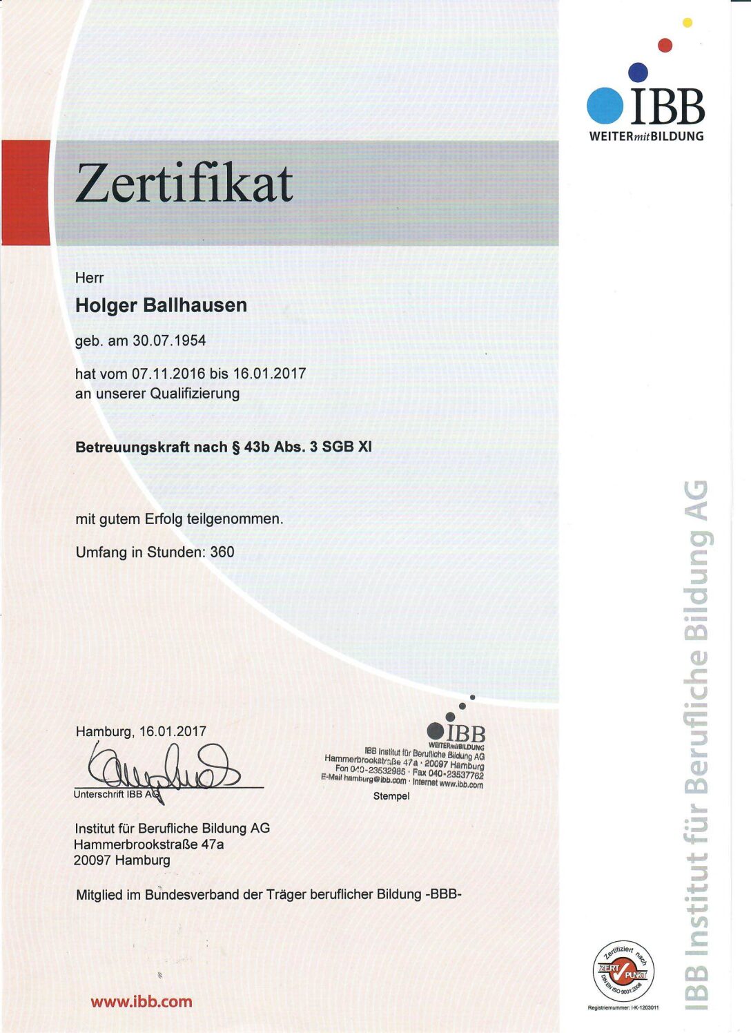 Zertifikate Betreuungskraft §43b