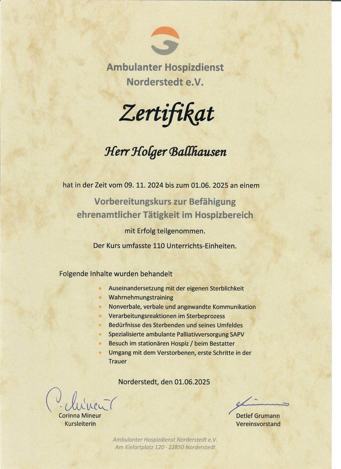 Sterbebegleitung Zertifikat